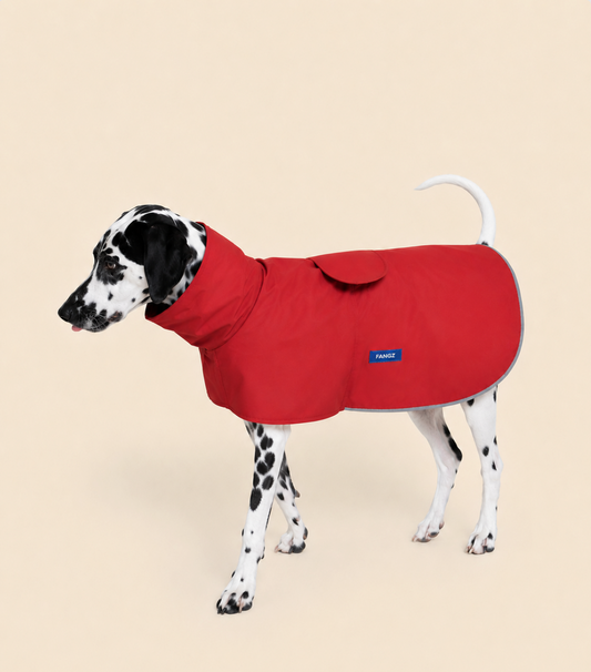 Red on red raincoat