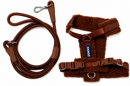 Brown Adjustable No-Pull Dog Harness & Hands-Free Leash Set