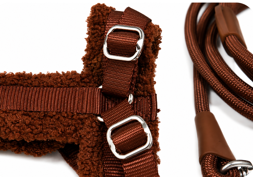 Brown Adjustable No-Pull Dog Harness & Hands-Free Leash Set