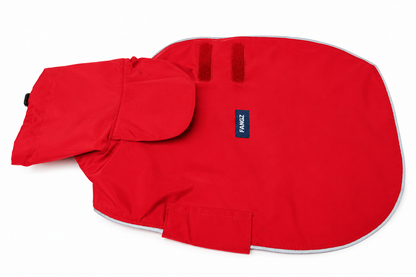 Red on red raincoat