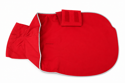 Red on red raincoat